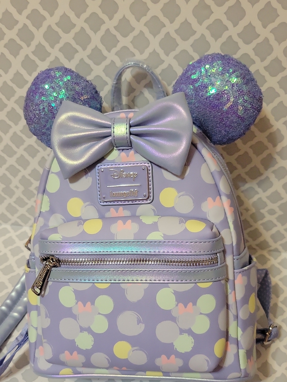 NWT Loungefly Disney hard tag Minnie Ear Mini Backpack w/Iridescent Bow